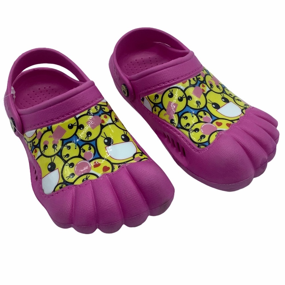 Kid‎ Girl Pink Sculpted Toe Emoji Smiley Face Clogs Water Shoes Sandals Sz 13/1
